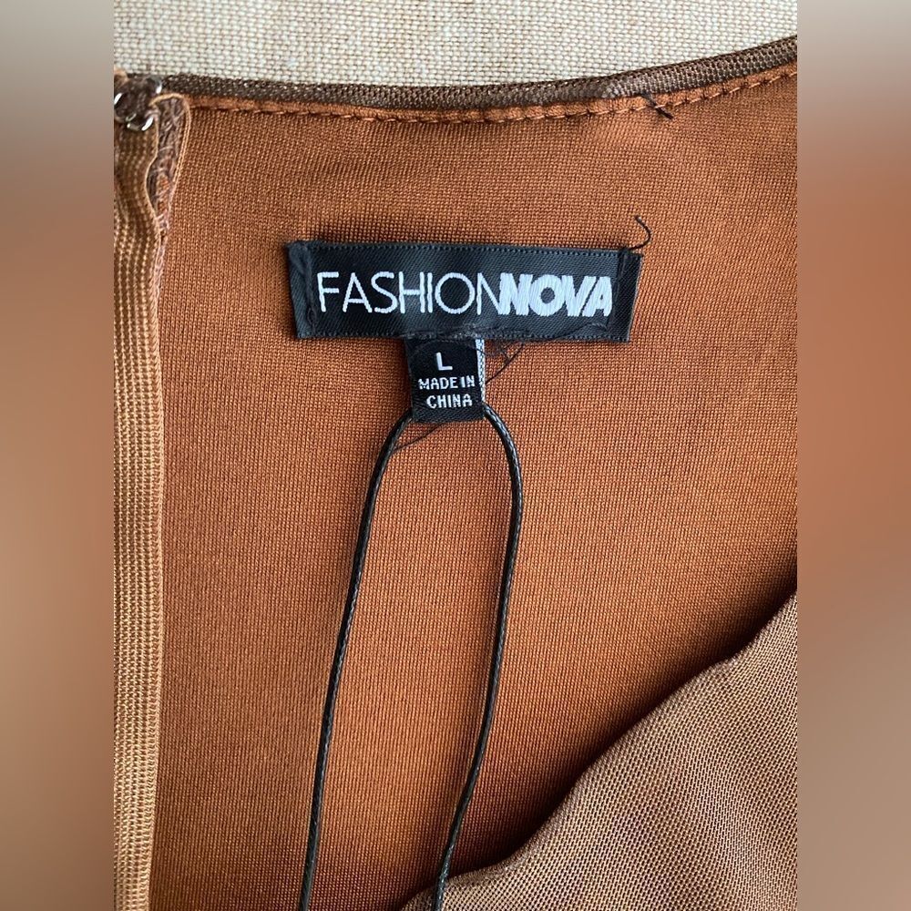 Fashion Nova Kristen Mesh Maxi Dress Brown Mesh Long Sleeve Sz Large NWT - Picture 7 of 14